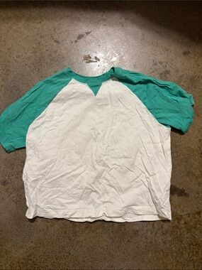 Old Navy White and Teal Raglan Baseball Shirt